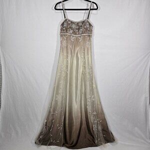 Vintage CACHE 90 Brown-Green Ombré Babydoll Front Split Flowy Formal Gown Size 6